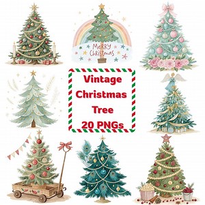 Vintage Christmas Tree PNG Bundle, 20 Retro Holiday Clipart Images With Ornaments, Gifts and Florals for Sublimation and Crafts - Etsy Canada