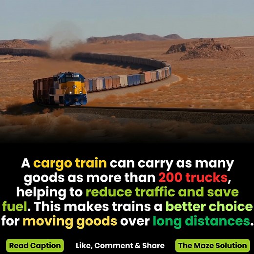 Wow! 🤯 Ever wondered how much a single cargo train can really carry? The answer is amazing! One train can move the same amount of goods as over 200 TRUCKS! 🚛🚛🚛... (x200) Think about what that means: Less Traffic: It takes hundreds of trucks off our highways. congested: 😫 Saves Fuel: Trains are incredibly fuel-efficient for long distances. ⛽ Eco-Friendly: This makes them a much greener choice for the planet! 🌍 Did you know trains were this powerful? Let me know! 👇 #didyouknow #unknownfacts