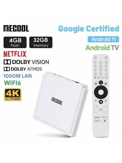 1 pièce Boîtier TV Android MECOOL KM2 Plus version deluxe avec 4 Go de RAM + 32 Go de ROM, certifié 4K, Dolby Atmos & Dolby Vision, port LAN 1000M, WiFi 6, Bluetooth 5.0, lecteur multimédia Android 11 4K pour jeux | SHEIN
