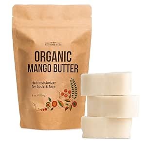 Organic Mango Butter - Raw Organic Unrefined Mango Seed Butter for Skin Care, Body Butter & Hair - Pure Mango Butter Cold Pressed for Soap Making, Mango Lotion | Natural Skin Moisturizer 8 oz