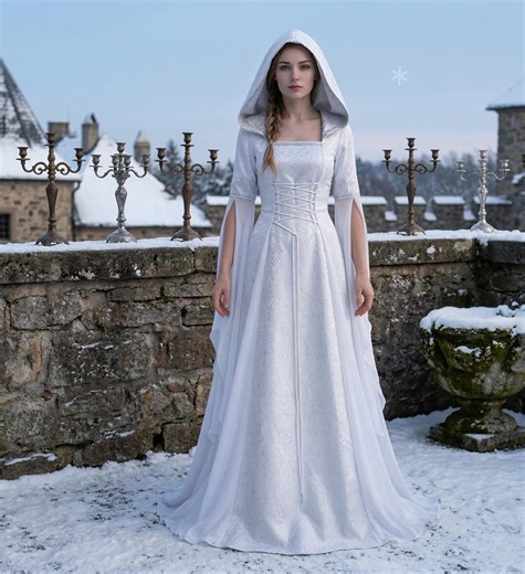White Hooded Medieval Dress, Fantasy Princess Gown, Winter Queen Costume, Renaissance Cosplay, Cottagecore Bridal Look - Etsy