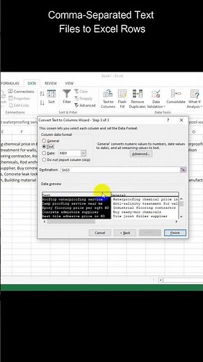 Comma Separated Text Files to Excel Rows