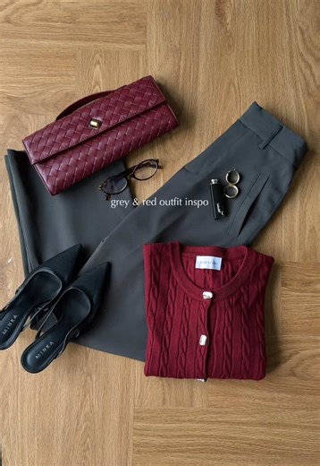 Grey & Red Cardigan Outfit Ideas