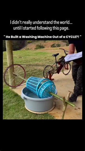 Sᴜᴍɪᴛ on Instagram: "This video shows a manually operated, low-tech washing setup that demonstrates how basic mechanical principles can replace electricity when needed. The rotating blue drum works like the drum in a modern washing machine: as it spins, water and gravity force clothes to tumble repeatedly, helping loosen dirt through friction rather than motors. The axle connected to a bicycle wheel allows rotational motion to be generated by hand or foot power, converting human energy into mech