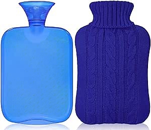 Attmu Rubber Hot Water Bottle with Cover Knitted, Transparent Hot Water Bag 2 Liter - Blue