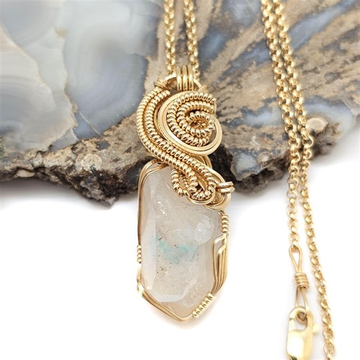 AWESOME Ajoite Quartz Crystal Pendant in 14k Gold Filled Wire W/free 18" 14k Gold Filled Chain - Gorgeous World Famous, Old Stock Material! - Etsy