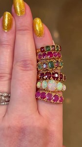 19 reactions | Too many five stone bands, you say? There’s no such thing. Which stone is your favorite?? I have a weakness for the ones with multiple gemstone colors. I met these antique beauties at The Spare Room Antiques. | Diamonds in the Library | Facebook