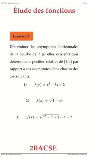 Exercice 2 Etude des fonctions 2BACSE Maths space2study M2BSES3v15 #maths