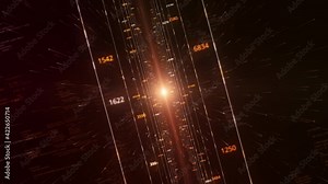 Motion graphics background with the visualization of a data center. Animation. Flying into digital technological tunnel with the light in the end, seamless loop.