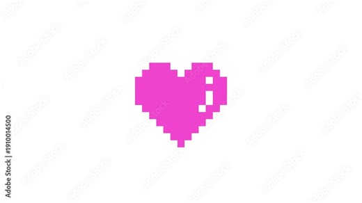 8-bit pixel art glowing hot pink heart icon. looped animation 4k 30fps