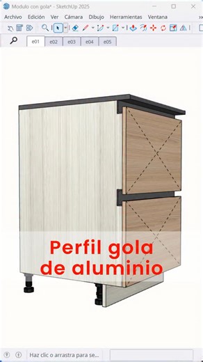 SketchUp | Módulos dinámicos de cocinas on Instagram: "Módulos con perfil gola de aluminio #cocinasmodernas #diseñodeinteriores #kitchendesign #carpinteros #diseñodecocinas"