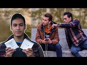 [PRANK] Cut peoples headphones and giving them AIRPODS - DIMI
