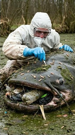 Removing Maggots From Fish Killed By Plastic 🤯 #gross #pollution #shorts