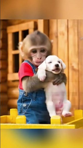 Monkey KOKI saves injured puppy and takes care of it