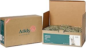 Andy Organic Timothy Hay Rabbit & Guinea Pig Food, 7 Lb Box, 1st Cut Timothy Hay, Premium Hay for Rabbits, Chinchilla, Gerbil, and Small Pet Treats