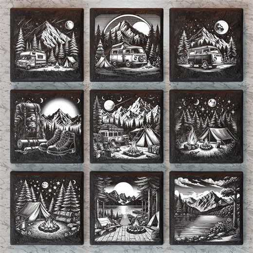 Camping Slate Coaster PNG, Slate Tiles Laser Engraving Design, Laser Etching Files - Etsy