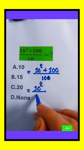 Simplify:10²+100/10=? Exponent and Division of Explanation algebra math equation#shortvideo#junaidmc