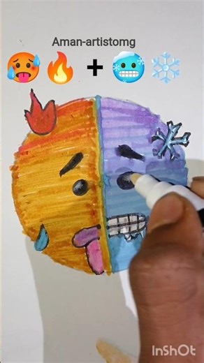 Hot 🥵 + cold ❄️ emoji mixing satisfying art #art #painting