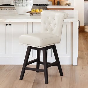 Dycanpo 26" Swivel Bar Stools with Back & Footrest, Counter Stools for Kitchen，White-Faux Leather