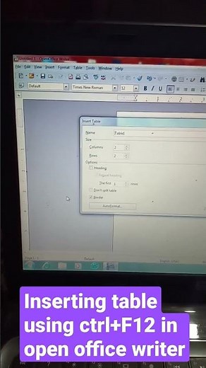Insert table in open office.org writer