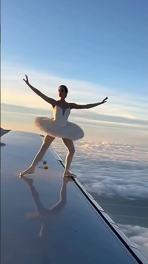 AI Ballerina Dancing on an Airplane Wing — Unreal Surreal CGI Scene Above the Clouds