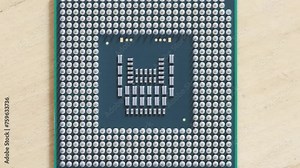 microchip pins on Main CPU PC processor circuit board, zoom in