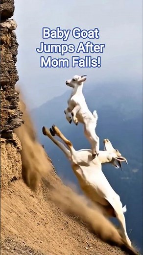 Baby Goat Leaps After Mom Falls Off Rocky Cliff | Sad Wildlife Moment #GoatJump #Shorts #Wildlife