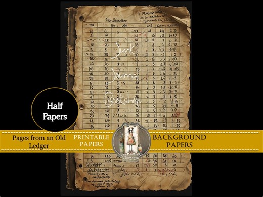 Junk Journal Background Papers: Pages From an Old Ledger (Digital Download)