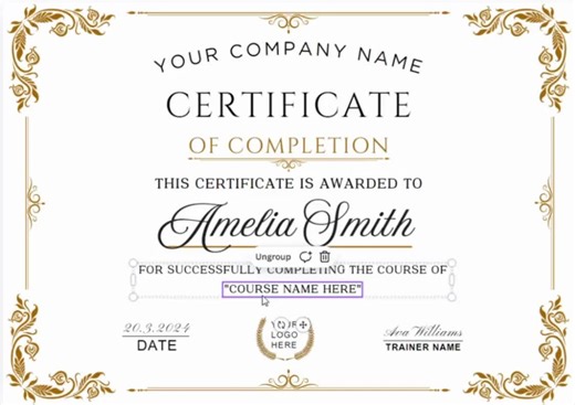 Editable Certificate of Completion, Printable Course Certificate of Completion, Canva Editable, Instant Download, Certificate Template - Etsy