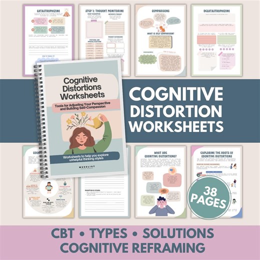 Cognitive Distortion Worksheets: CBT Therapy Coping Skills (PDF Download) - Etsy Canada