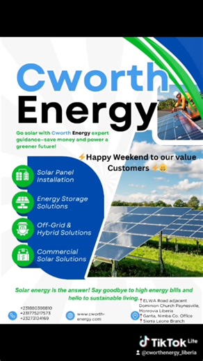 ⚡️Happy Weekend to our value Customers⚡️😊 ##GoSolarToday #GoGreen #lithiumbatteries #gelbatteries #solarstreetlights #solarpanels | CWorth Energy Liberia