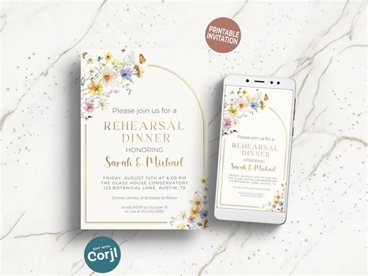 Rehearsal Dinner Invitation Bundle, Garden Post-wedding Brunch, Gold Arch Floral Evite - Etsy