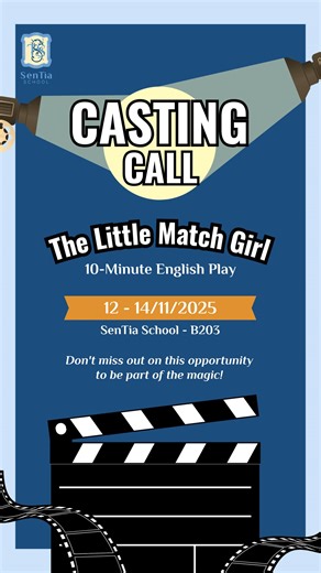 🎭 POV: SenTia teachers try acting before the students do Our teachers, Ms. Joey (Head of School & Secondary Principal) and Mr. Andreas (Psychology Teacher), are getting into character — now it’s your turn! SenTia’s annual Art Show “Gió Đầu Mùa 2025: Winter Symphony” is coming soon in December. As part of this event, SenTia will bring to life a touching play inspired by “The Little Match Girl” by Hans Christian Andersen — a story of hope, warmth, and dreams on a cold winter night. ✨ Auditions: N