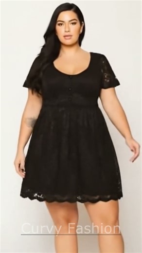 Plus Size Fashion - Lace Mini Dress - Black #curvyfashion