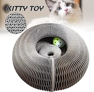 Magic Organ Cat Scratching Board Comes with a Toy Bell Ball Catnip,Foldable Cardboard Cat Scratcher,Interactive Scratcher Cat Toy