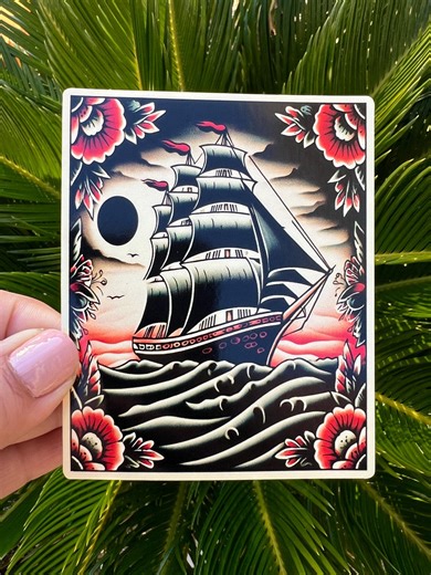Traditional Tattoo Pirate Ship Sticker, Vintage Nautical Ship Vinyl Stickers Ocean Ship Decal, Flash Art Sticker, Laptop Bottle Sticker - Etsy