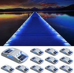 AGPTEK Solar Driveway Lights 12 Pack, Outdoor Deck Dock Marine LED Solar Powered Waterproof Driveway Marker Lights for Warning Step, Sidewalk, Pathway, Garden, Yard (Blue Light)
