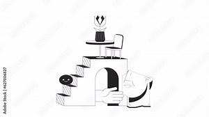 Abstract staircase bw loading animation. Mystical architecture. Ladder abstract outline 2D cartoon composition 4K video loading motion graphic. Achievement, unrealistic animated gif isolated on white