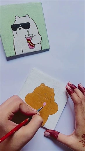 Painting we bare bears (grizz) on canvas pt-2 #shorts