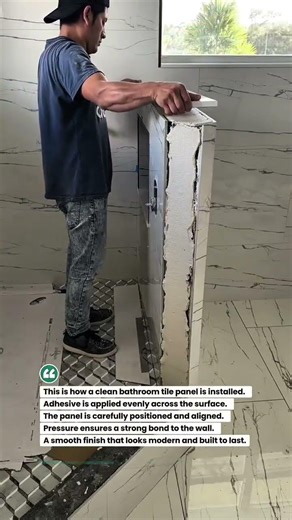 Flawless Bathroom Tile Panel Installation! #tiling #construction #renovation