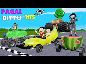 Truck, Watermelon, Banana, Mango, Bottle, Car Race | Gadi Wala Cartoon | Desi Comedy Video.