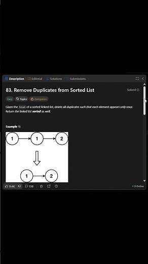 Remove Duplicates from Sorted List | LeetCode #83 #leetcode #python #coding #programming #shorts