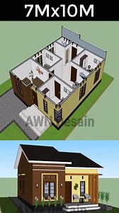 Small House Design 7x10 Meter 3 Beds 1 bath SamHousePlans.com #interiør #interiordesign #architecturelovers #architectural #architect #architecture #housedecor #housedesign #tinyhomedesign #tinyhome #Homeplan | Sam Architect