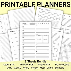 Printable Planner, Personal Planner Bundle, Daily Weekly Monthly Yearly Planner and Schedule, Project Chore Meal, Fillable PDF, Download - Etsy Australia
