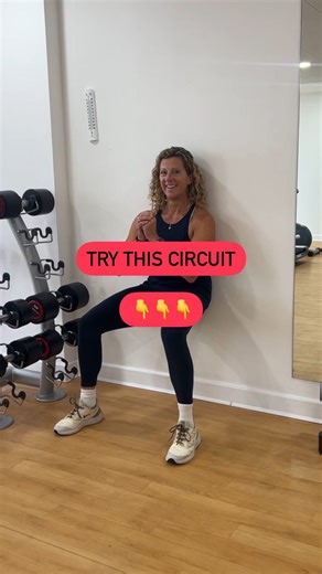 Try this 👇 4 exercise circuit 40 seconds on 20 seconds recovery X 3 1️⃣ Thrusters 2️⃣ Plank Shoulder Taps 3️⃣ Split Squat (40sec each side) 4️⃣ Wall Sit Let me know how you get it 🙌 #workout #homeworkout #exercise #fitness #coach #onlinecoach #strengthtraining | Sally Gunnell OBE