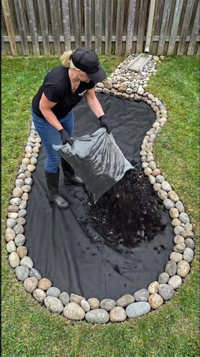 Satisfying Rain Garden Build: Grass to River Rock Bed