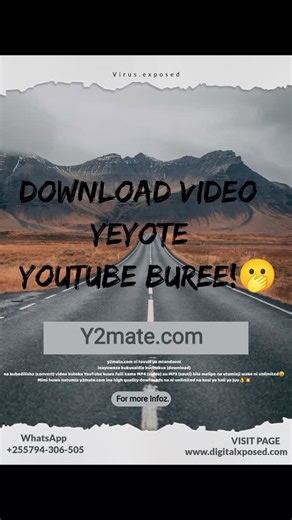 Ezekiel Tamson Mligimboº on Instagram: "Y2mate.com is a free online website that lets you download videos and audio from YouTube and other platforms like Facebook, TikTok, Instagram, Dailymotion, Youku, etc. Here's how it works: 1. You copy the link of the video you want to download. 2. Paste the link into the search bar on y2mate.com. 3. The site converts the video and lets you download it in various formats and qualities. . . @digitalxposed Thanks for the like, share and for following 🦻☺️💨"