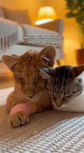 A Cat Meets a Baby Lion Cub (Fictional Story )🐱🦁#ai #cat #shorts