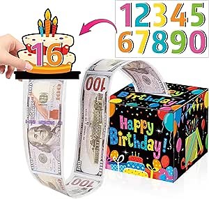 Birthday Money Box for Cash Gift Happy Birthday Money Gift Box with DIY Cutouts for Kids Party Decoration Colorful Surprise Gift Box for Cash with Pull Out Card for Girls Boys Party Supplies