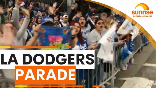 4.1K views · 42 reactions | LA Dodgers parade underway in Downtown LA | Sunrise | Sunrise | Facebook